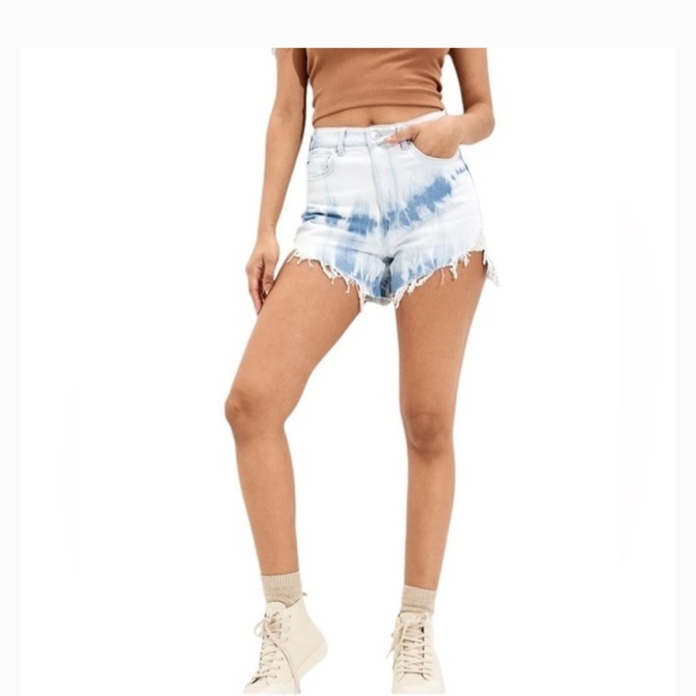 American Eagle Outfitters Tie-Dye High-Rise Denim Shorts - Blue White - Picture 1 of 8